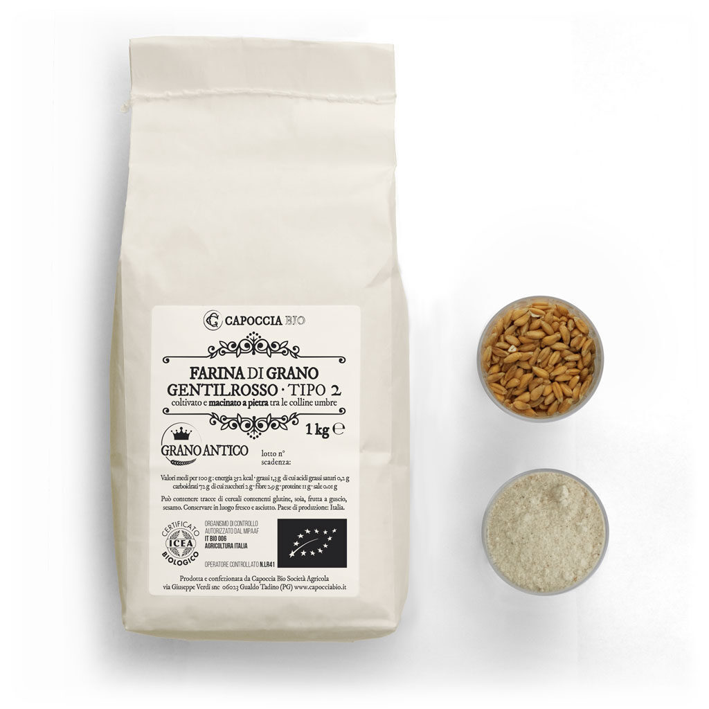 Farina biologica di grano gentilrosso tipo 2, confezione da 1 kg