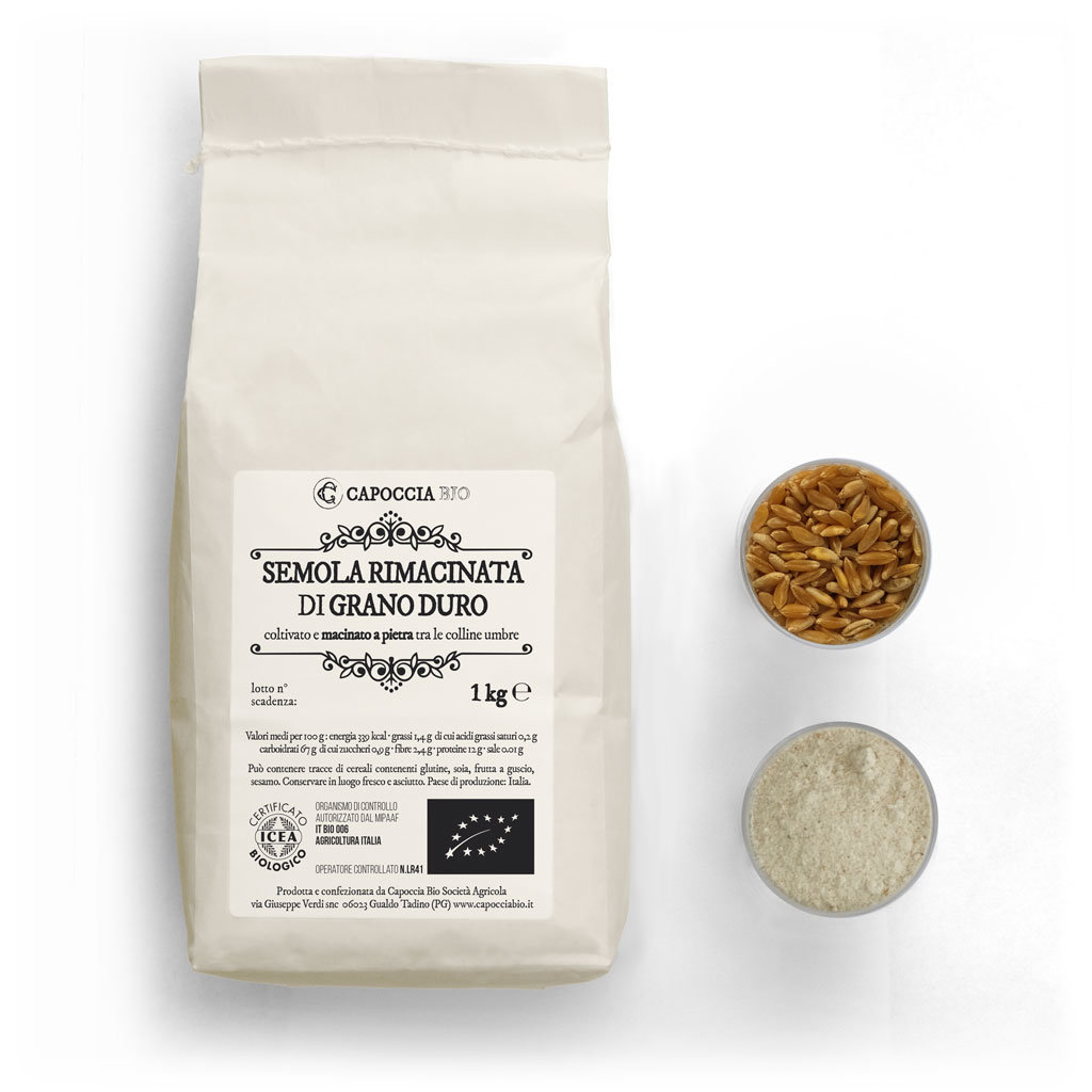 Semola biologica rimacinata di grano duro, confezione da 1 kg